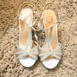 New I. Miller Women's Size Rhinestone Silver‎ T-Strap Heel Shoe Adjustable Strap